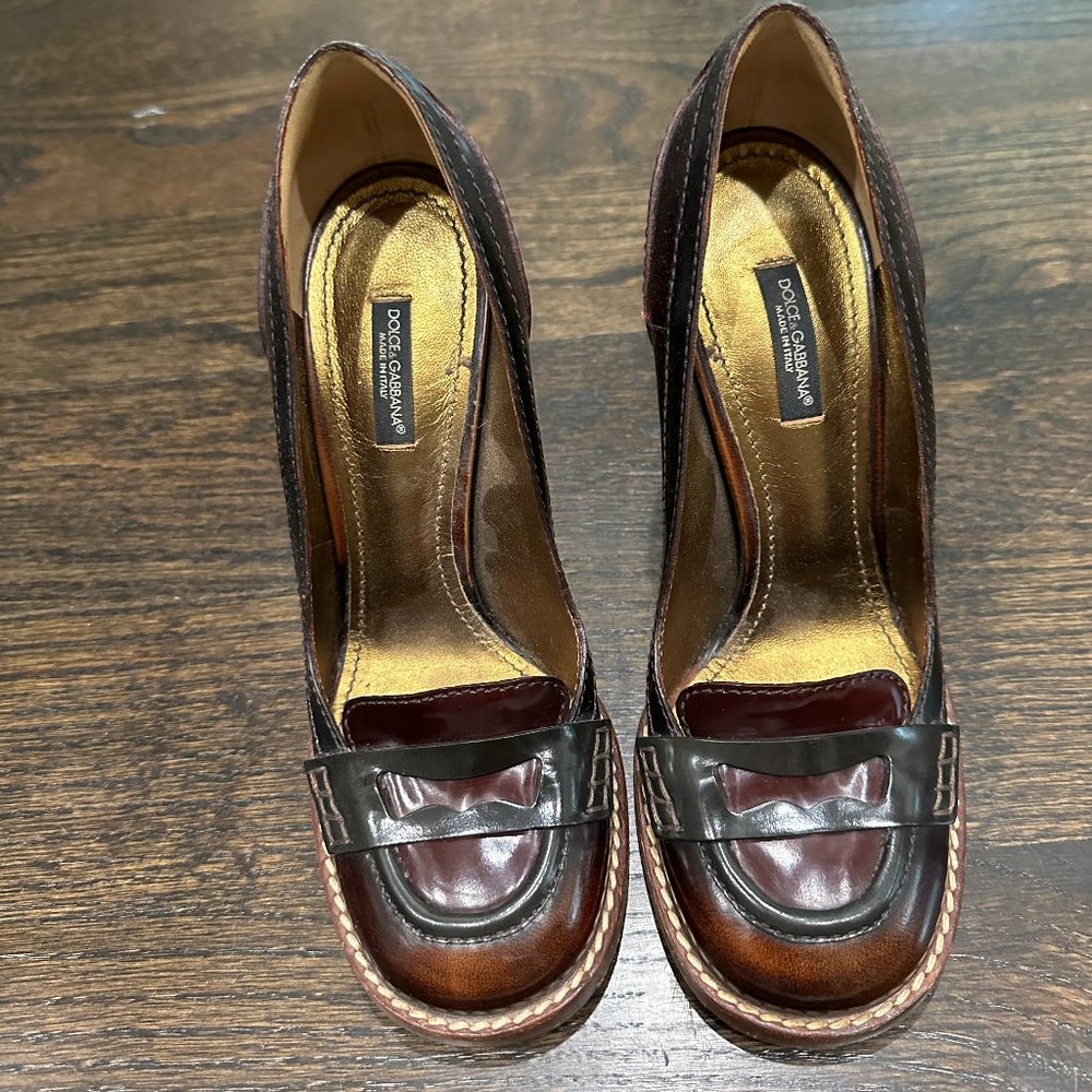 Dolce & Gabbana Brown Leather Loafer Heels